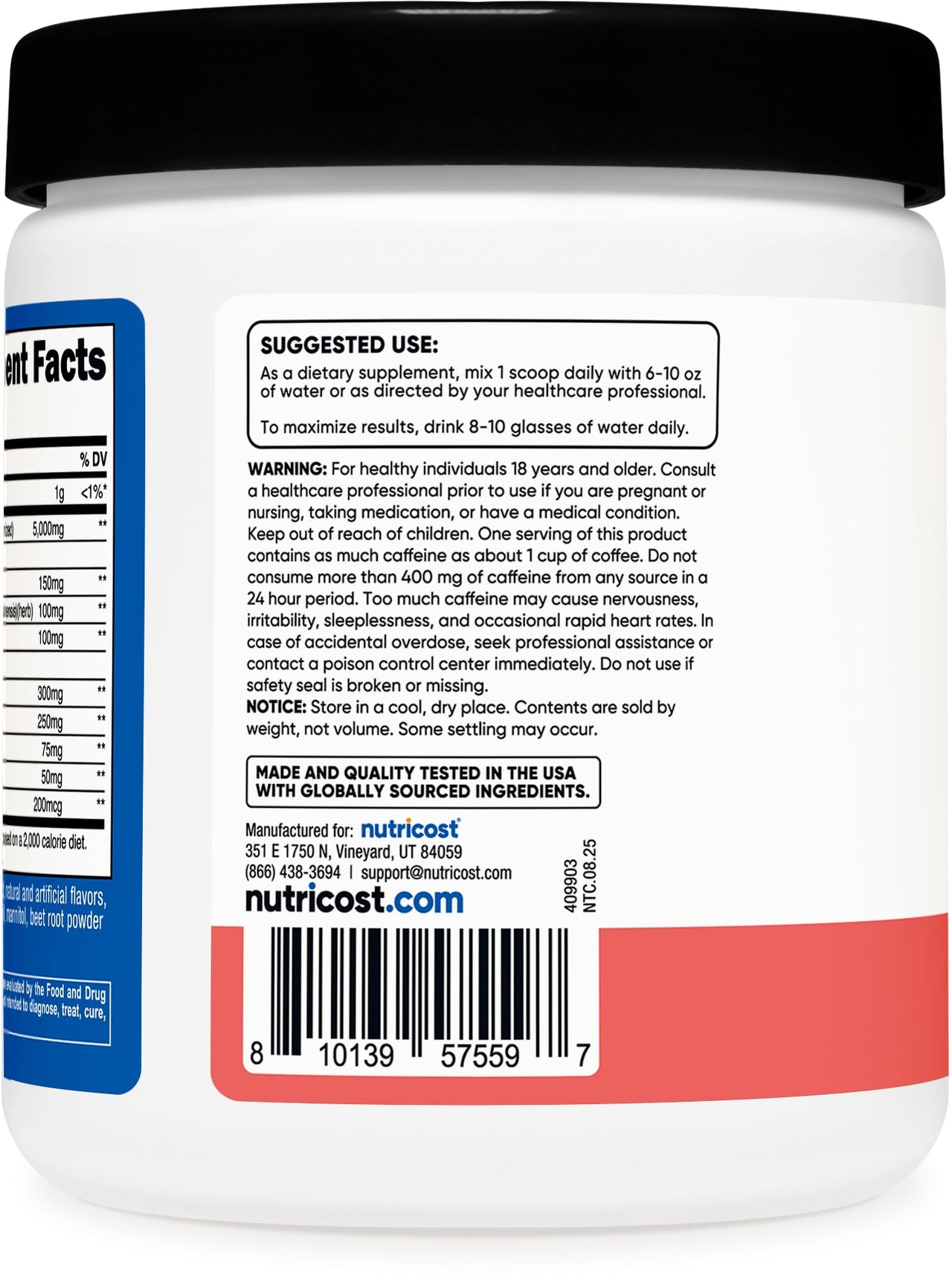 Nutricost Creatine + Energy 30 Servings (Watermelon Flavored) - 5,000mg Creatine Monohydrate + 350mg Energy Complex Per Serving