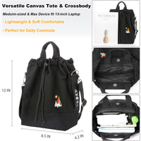 Thumbnail for Women Canvas Tote Handbags Casual Shoulder Work Bag Crossbody Bag with Sunshine Embroidery (Black)