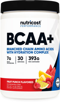 Thumbnail for Nutricost BCAA + Hydration Powder (Fruit Punch) 30 Servings - Branched Chain Amino Acids with Hydration Complex - Gluten-Free, Non-GMO