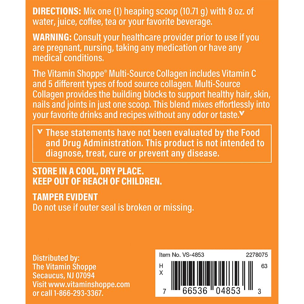 The Vitamin Shoppe Collagen - Skin Elasticity, Joint Health & Hair Support, Hydrolyzed Collagen