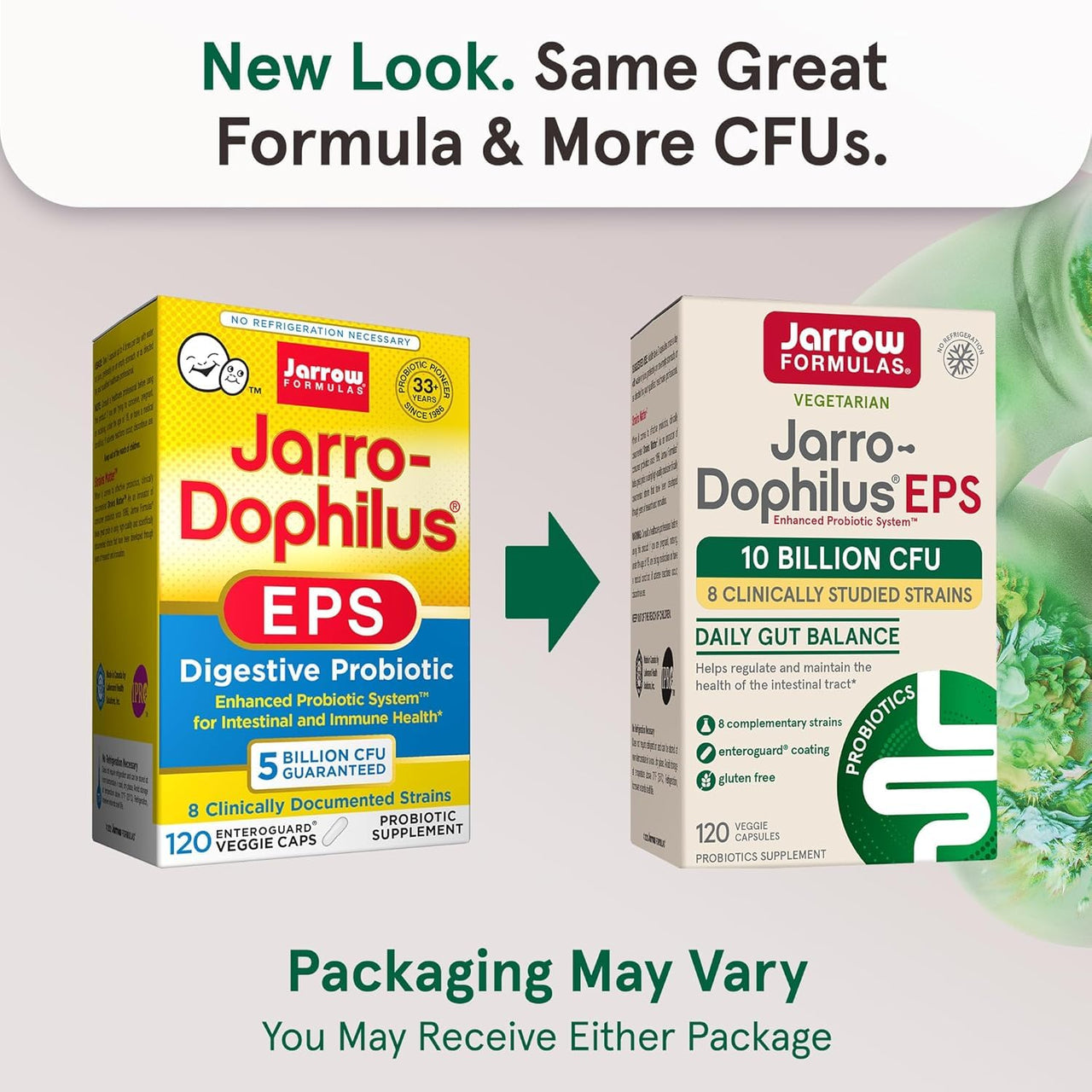 Jarrow Formulas Jarro-Dophilus EPS - 5 Billion Organisms Per Serving - 120 Enteric Coated Veggie Caps, Multi-Strain Probiotic - Intestinal & Immune Health, 120 Count (Pack of 2)