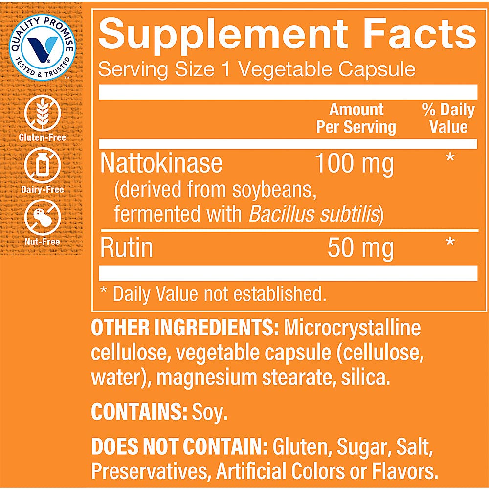 The Vitamin Shoppe Nattokinase with Rutin 100MG, Antioxidant Supplement