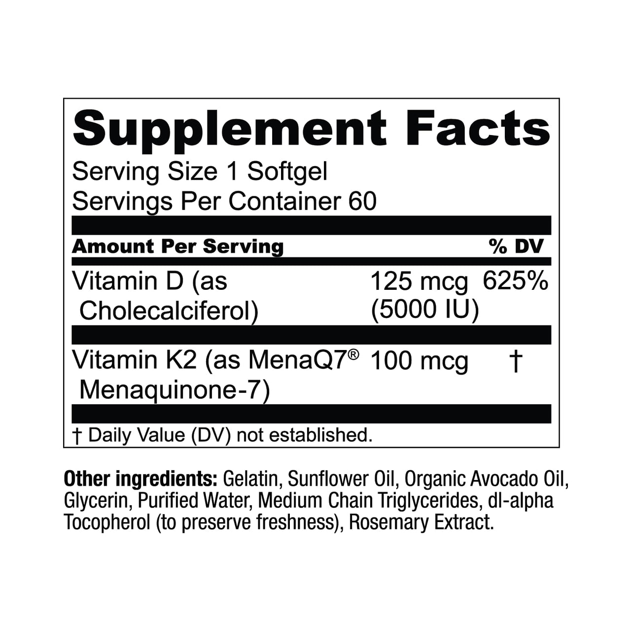 Live Conscious Vitamin K2 MK7 with D3 Supplement | Bone & Heart Health Support - Patented Vitamin K & Vitamin D3 5000 IU - 60 Softgels