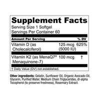 Thumbnail for Live Conscious Vitamin K2 MK7 with D3 Supplement | Bone & Heart Health Support - Patented Vitamin K & Vitamin D3 5000 IU - 60 Softgels