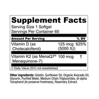 Thumbnail for Live Conscious Vitamin K2 MK7 with D3 Supplement | Bone & Heart Health Support - Patented Vitamin K & Vitamin D3 5000 IU - 60 Softgels
