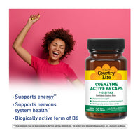 Thumbnail for Country Life Coenzyme Active B-6, 50mg Vitamin B6-30 Vegetarian Capsules - Supports Energy, Nervous & Immune Systems - 25mg P-5-P Vitamin B6 - Certified Gluten Free, Vegan - No Artificial Additives