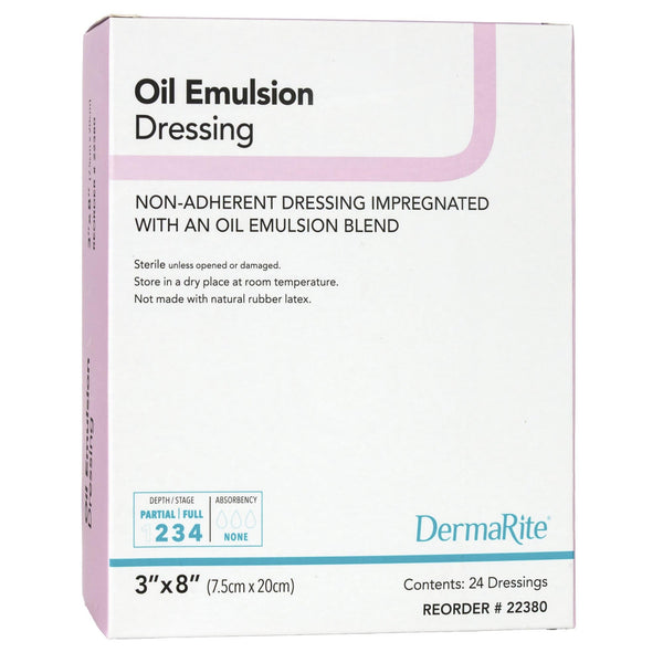 DermaRite's Oil Emulsion Impregnated Dressing - Non-Adherent Gauze Mesh for Wound Care, No Natural Rubber Latex, Sterile - 3 in. x 8 in., 1 Count, 24 Packs, 24 Total