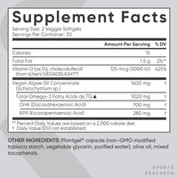 Thumbnail for Sports Research Vegan Omega-3 with Vitamin D3 Softgels - 1020mg Omega-3 & 5000iu D3 Supplement - Fish Oil Alternative with Vitamin D Plant-Based Support from Algae Oil - 60 Veggie Softgels for Adults