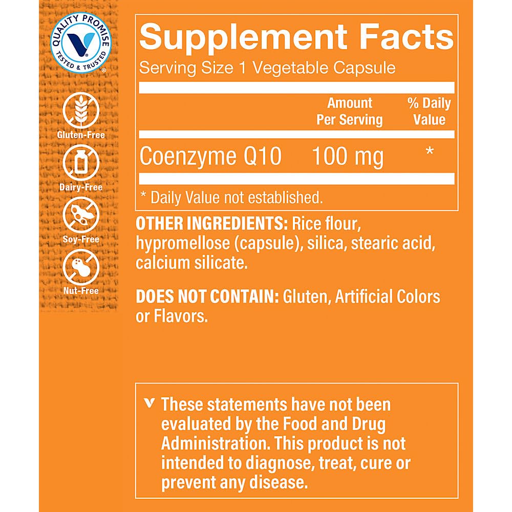 The Vitamin Shoppe CoQ-10 100mg - Beneficial for Those Taking Statins – Supports Heart & Cellular Health and Healthy Energy Production, Essential Antioxidant – Once Daily (240 Capsules)