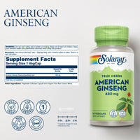 Thumbnail for SOLARAY American Ginseng 480 mg | Adaptogenic Herb | Healthy Stress, Energy & Physical Endurance Support | 50 VegCaps
