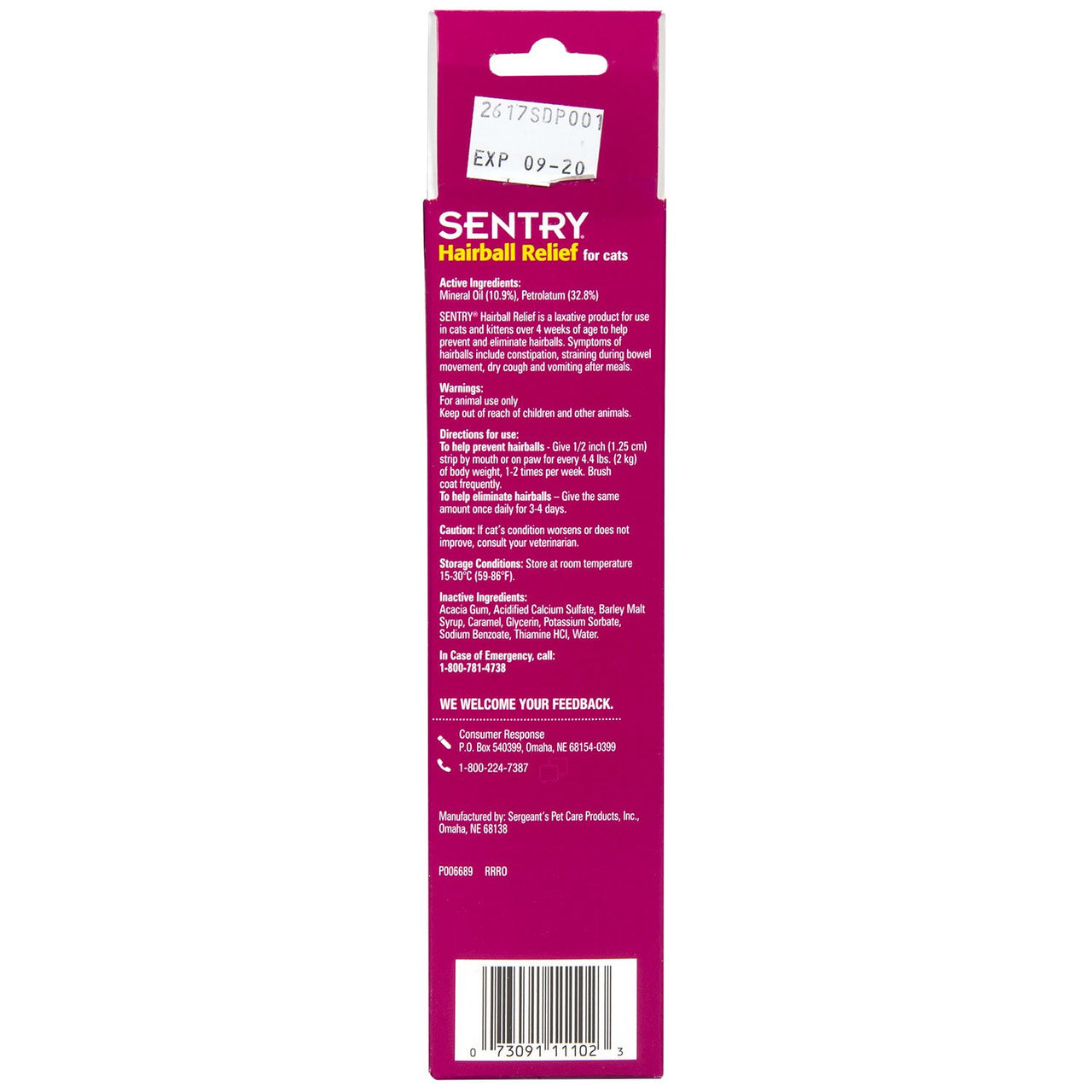 SENTRY PET CARE Sentry Hairball Relief for Cats,Malt Flavor,4.4 Ounces