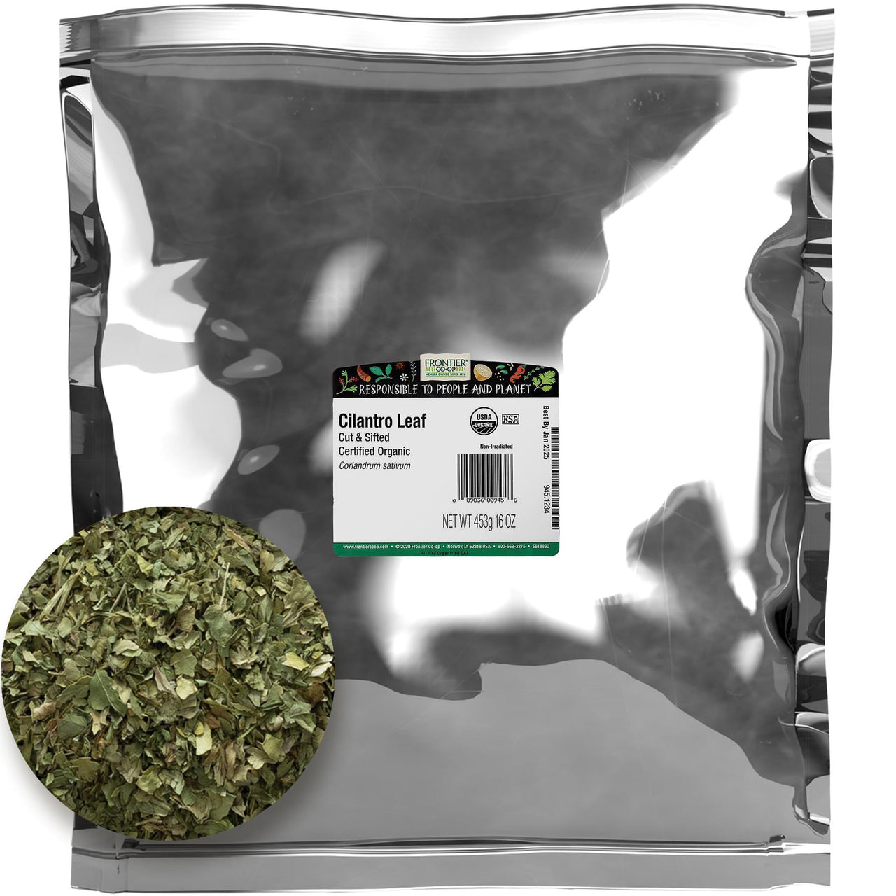 Frontier Co-op Organic Cilantro Leaf, Cut and Sifted, 1lb Bulk Bag - Dried Cilantro Seasoning - Perfect for Tea, Soups, Sauces, Salsa and More - Kosher