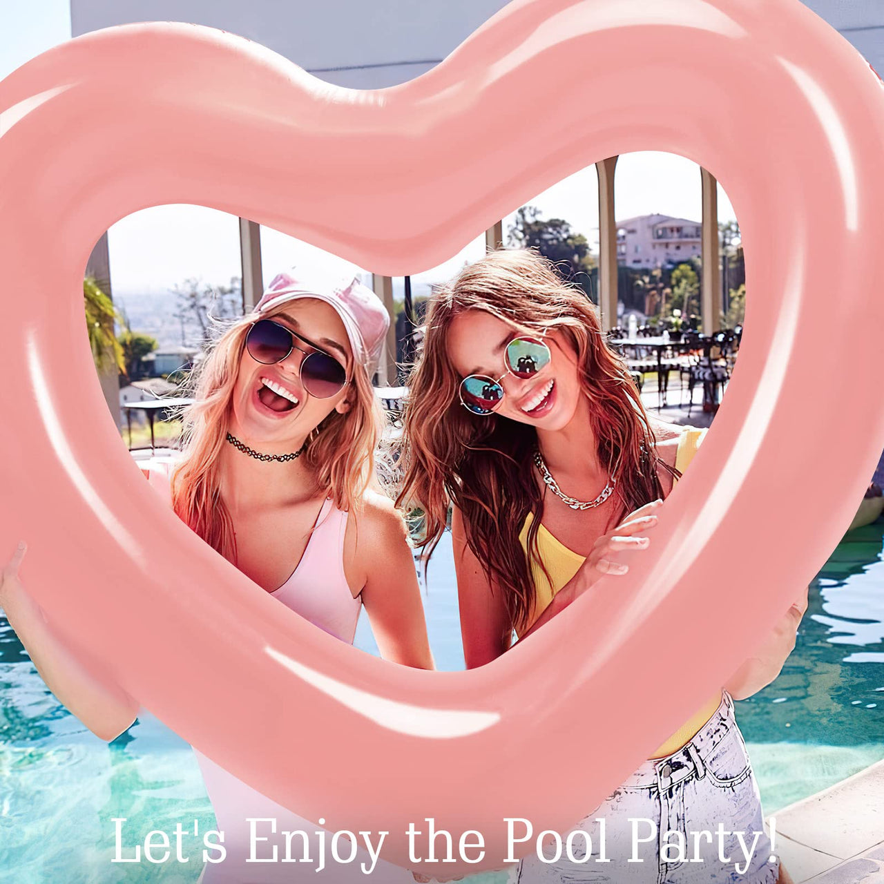 HeySplash Pool Floats, Adult Size Heart Inflatable Pool Floatie for Bachelorette Party, Swim Tube Rings, River Lake Beach Floaty, Wedding Bride Valentine Decor, Fun Toy Raft Lounge, Rose Gold