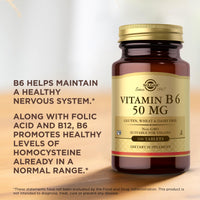 Thumbnail for Solgar Vitamin B6 50 mg - 100 Tablets - Non-GMO, Vegan, Gluten Free, Dairy Free, Kosher, Halal - 100 Servings