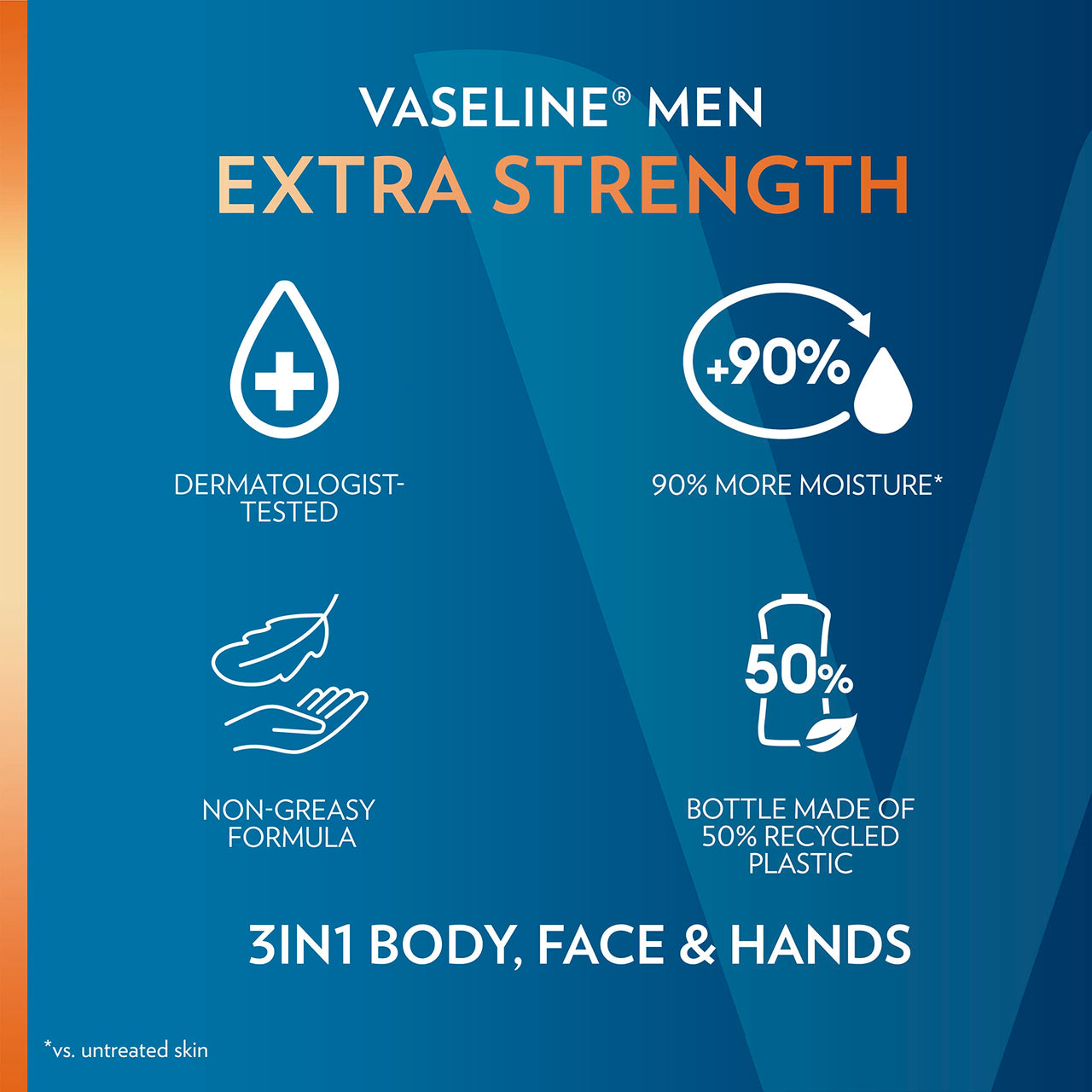 Vaseline Lotion for Men Extra Strength 3-in-1 for Face, Hands & Body + Original Lip Therapy for Dry Lips with Petroleum Jelly (3 Piece Set)