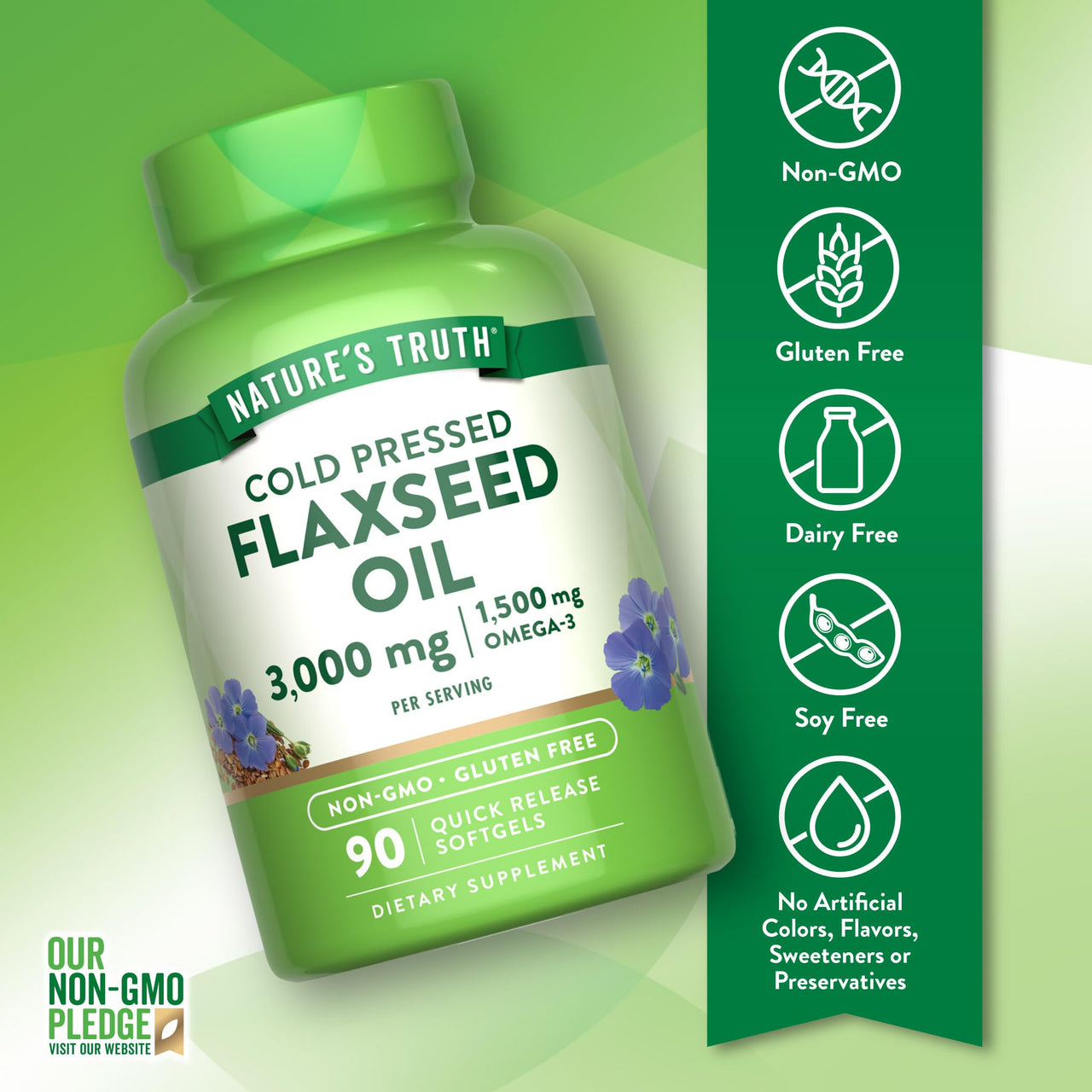 Nature's Truth Flaxseed Oil Softgels | 90 Count | Cold Pressed, Non-GMO & Gluten Free Supplement