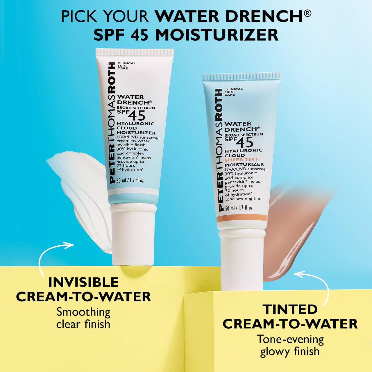 Peter Thomas Roth | Water Drench Hyaluronic Cloud Sheer Tint Moisturizer Broad Spectrum SPF 45, Hydrating Tinted SPF Moisturizer, Adaptable Sheer Tint, For All Skin Tones and Types