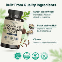 Thumbnail for VINATURA Wormwood Black Walnut Clove Capsules - Cleanse, Detox, Intestinal Guard Formula Supplement for Humans, with Wormwood herb, Black Walnut Extract Combination, 60 Capsules