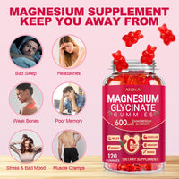 Thumbnail for Magnesium Glycinate Gummies 600mg, Sugar Free Magnesium Gummies for Adults, Chewable Potassium Supplements for Body Support, Zzz and Relaxation, 120 Count
