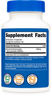 Thumbnail for Nutricost NMNH Supplement (500mg) 60 Capsules - Reduced β-Nicotinamide Mononucleotide, Vegan, GMO-Free, Gluten-Free, 30 Servings