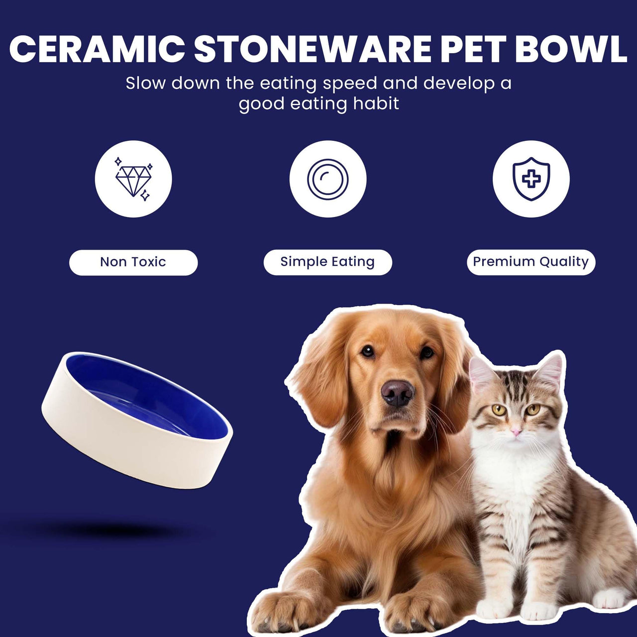 SPOT Ceramic Stoneware- Pet Bowl for Cats, Kittens and Mini Dogs, Classic Heavy Duty Non-Slip Ceramic Bowl for Food and Water -2.75in Diameter