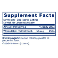 Thumbnail for Life Extension Liquid Vitamin D3 (Mint), 50 mcg (2000 IU), Immune System Support, Bone Health, Whole-Body Health, Tasty Peppermint Flavor, Gluten Free, Non-GMO, 29.57 ml