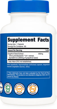 Thumbnail for Nutricost Grapefruit Seed Extract 2,000mg Equivalent from 500mg of 4:1 Extract Per Serving, 60 Capsules for 60 Servings Per Bottle - Gluten Free and GMO Free