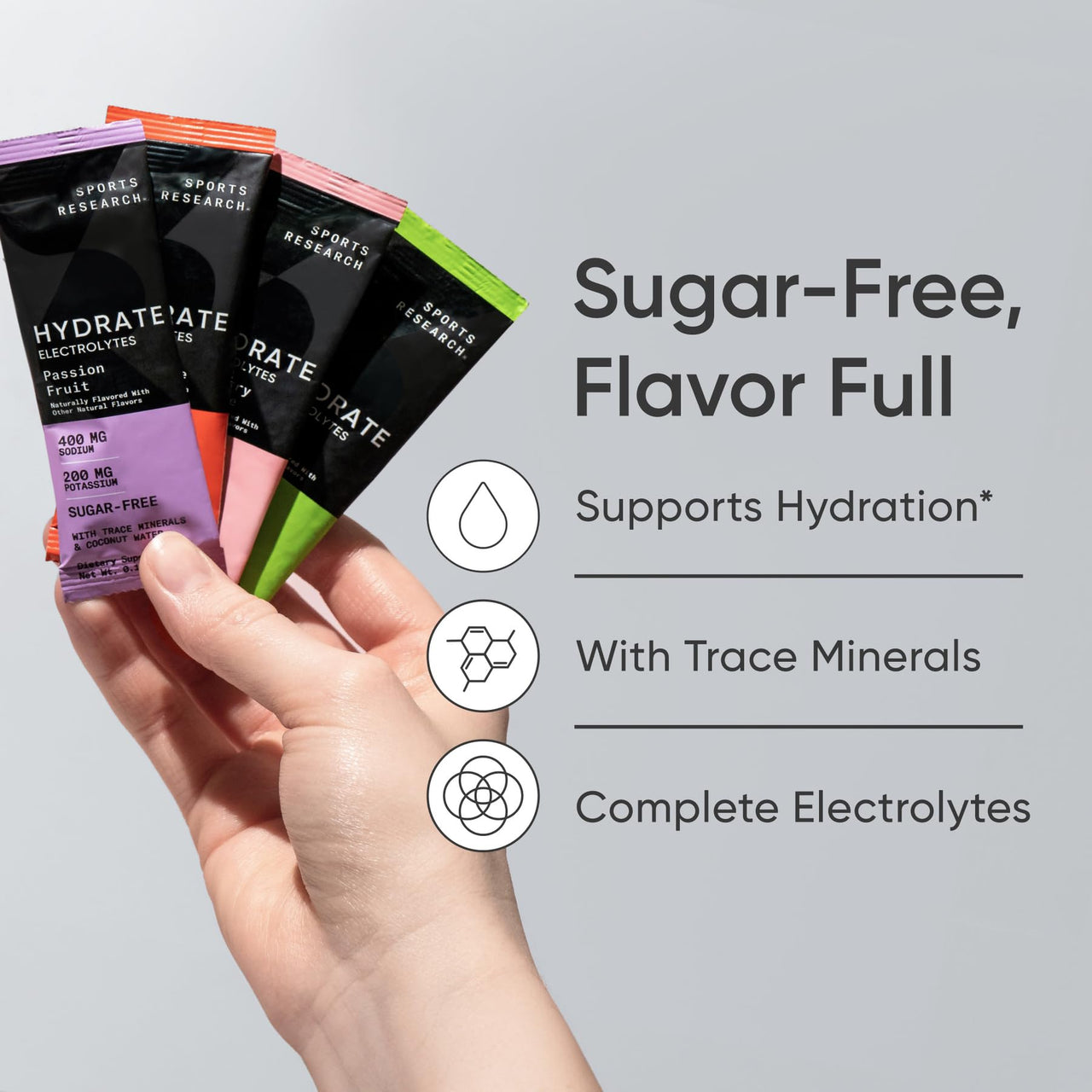 Sports Research® Organic Collagen Peptides (Unflavored - 30 Servings), Hydrate Electrolytes Powder Packets (Variety Pack - 16 Servings) and Whey Protein Isolate (Dutch Chocolate - 25 Servings)