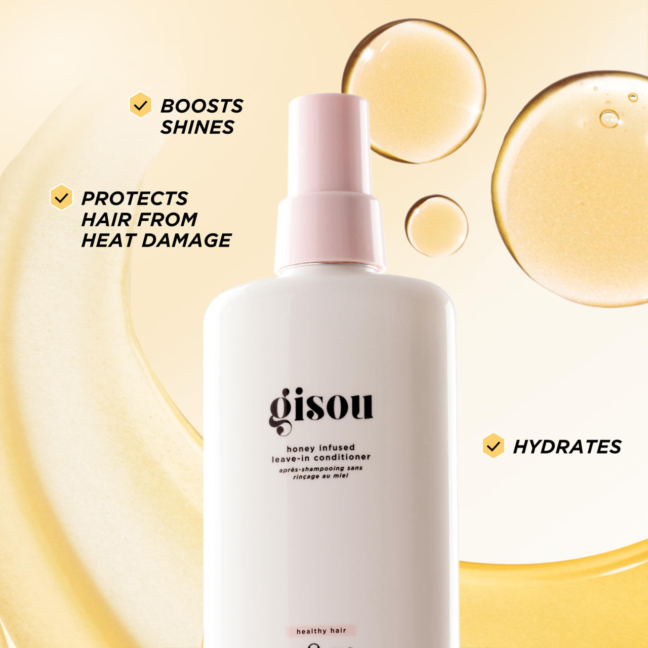Gisou Honey Infused Leave-In Conditioner – Detangling, Hydration & Frizz Control with Mirsalehi Honey, Argan Oil & Baobab Extract, 5.1 Fl Oz