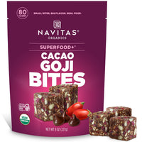 Thumbnail for Navitas Organics Cacao Goji Superfood+ BITES – Power Snacks – All Natural Plant Based – Clean Energy & Nutrition – USDA Organic, Non GMO, Gluten Free, Soy Free, Kosher, Vegan (8oz. Bag 11 Servings)