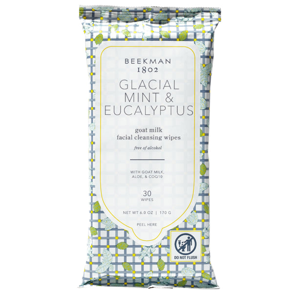 Beekman 1802 Face Wipes – Makeup Remover Wipes for Face, Facial Cleansing Wipes that Remove Makeup & Dirt, Travel Essentials, Face Wipes with Goat Milk & Aloe, Glacial Mint & Eucalyptus 30 Count