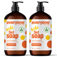 Thumbnail for Everyone 3-in-1 Kids Soap, Body Wash, Bubble Bath, Shampoo, 32 Ounce (Pack of 2), Orange Squeeze, Coconut Cleanser with Organic Plant Extracts and Pure Essential Oils (Packaging May Vary)