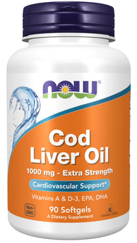 Thumbnail for NOW Foods Supplements, Cod Liver Oil, Extra Strength 1,000 mg with Vitamins A & D-3, EPA, DHA, 90 Softgels