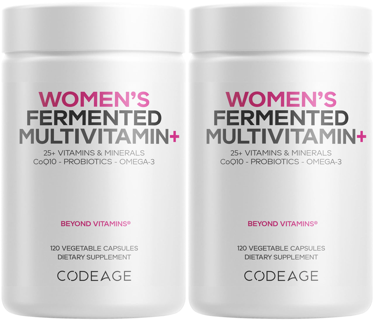 Codeage Women’s Daily Multivitamin, 25+ Vitamins & Minerals, Fermented, Organic Whole Foods, Probiotics Supplement - Vitamin A, B, C, D, E & K, Omega 3, Zinc – Vegan - 2 Pack