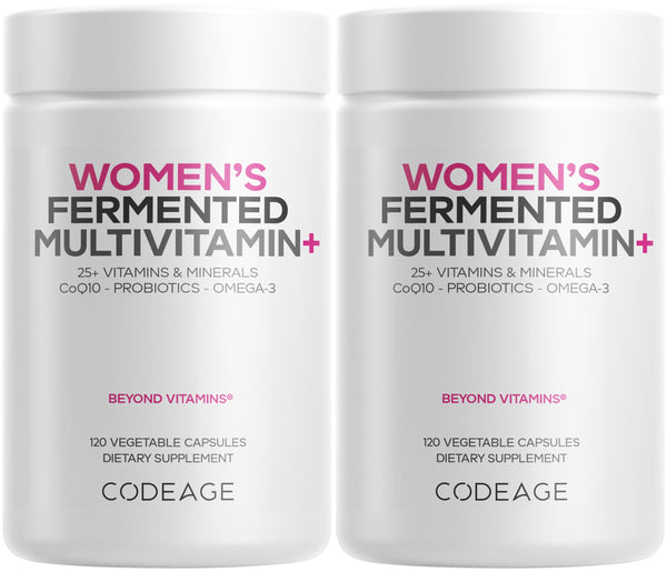 Codeage Women’s Daily Multivitamin, 25+ Vitamins & Minerals, Fermented, Organic Whole Foods, Probiotics Supplement - Vitamin A, B, C, D, E & K, Omega 3, Zinc – Vegan - 2 Pack