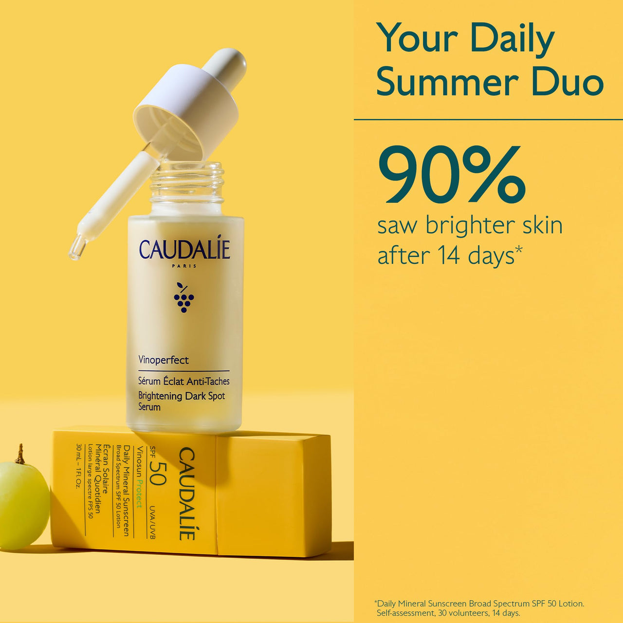 Caudalie Skin Care Set, Vinoperfect Dark Spot Brightening Serum Full Size + FREE Mini Vinosun Sunscreen SPF 50