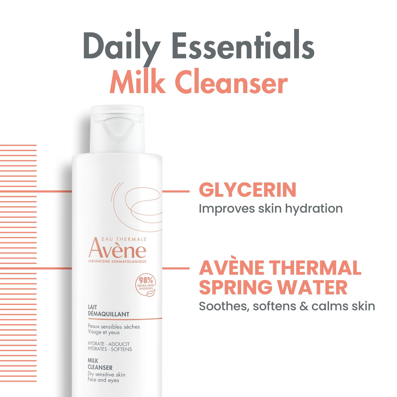 Avene Gentle Milk Cleanser - Moisturizing, No-Rinse, Soap-Free Cleansing Lotion for Dry, Sensitive Skin - 6.7 Fl Oz