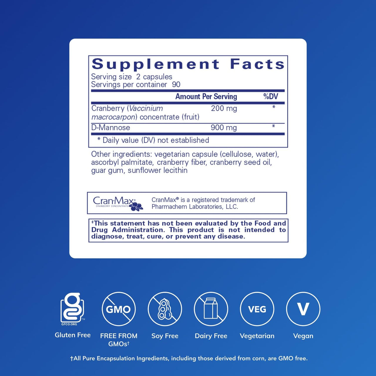 Pure Encapsulations Cranberry D-Mannose - Supports Urinary Tract Health* - with Cranberry Fruit Solids - Vegan & Non-GMO Dietary Supplement - 180 Capsules