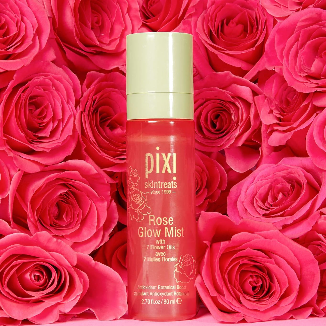 Pixi Beauty Rose Glow Mist | All-Over Mist For Luminous Complexion | Set & Refresh Makeup | Hydrate Skin With 21 Natural Oils (2.7 Fl Oz.)
