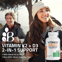 Thumbnail for Bronson Vitamin K2 (MK7) with D3 Supplement Non-GMO Formula 5000 IU Vitamin D3 & 90 mcg K2 MK-7 Easy to Swallow D & K Complex, 250 Capsules