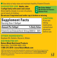 Thumbnail for Nature Made Vitamin D3, 90 Softgels, Vitamin D 2000 IU (50 mcg) Helps Support Immune Health, Strong Bones and Teeth, & Muscle Function, 250% of The Daily Value for Vitamin D in One Daily Softgel