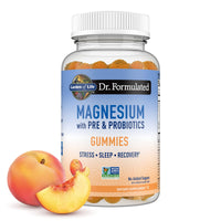 Thumbnail for Garden of Life Magnesium Citrate Supplement Gummies with Prebiotics & Probiotics for Stress, Sleep & Recovery - Vegan, Gluten Free, Kosher, Non-GMO, No Added Sugars, Peach Flavor, 60 Count