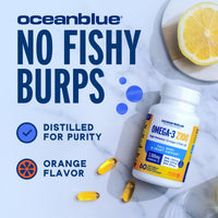 Thumbnail for Oceanblue Professional Omega-3 2100mg Fish Oil Supplement Triple Strength, High Potency EPA, DHA & DPA Burpless, Wild-Caught, Natural Orange Flavor 60 Softgels (Pack of 1)