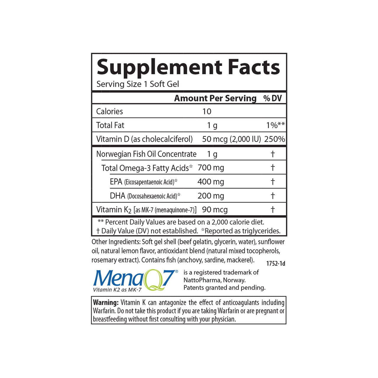 Carlson - Elite Omega-3 Plus D & K, 700 mg Omega-3s + D3 & K2, Function, Bone Health & Immune Support, Lemon, 180 Softgels