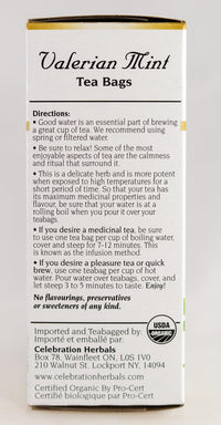 Thumbnail for CELEBRATION HERBALS Organic Valerian Mint Tea, 24 CT