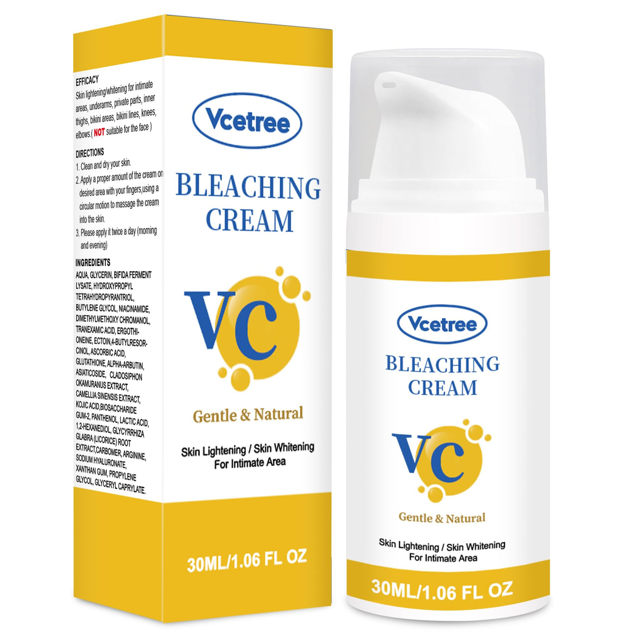 Vcetree Skin Bleaching Cream Skin Lightening for Body Intimate Areas, Private Parts, Underarm, Knees, Elbows, Inner Thigh, Bikini Area, Whitening Cream Dark Spot Remover For Intimate Areas (1FL OZ)