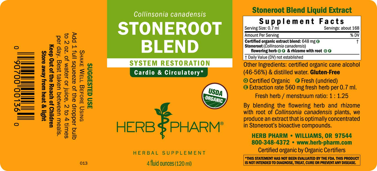 Herb Pharm Certified Organic Stoneroot Blend Liquid Extract for Cardiovascular and Circulatory Support-4 oz