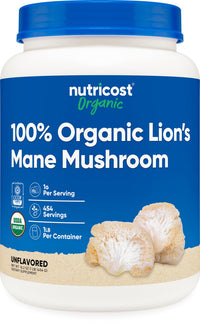 Thumbnail for Nutricost Organic Lion's Mane Mushroom Powder 1LB - Certified USDA Organic