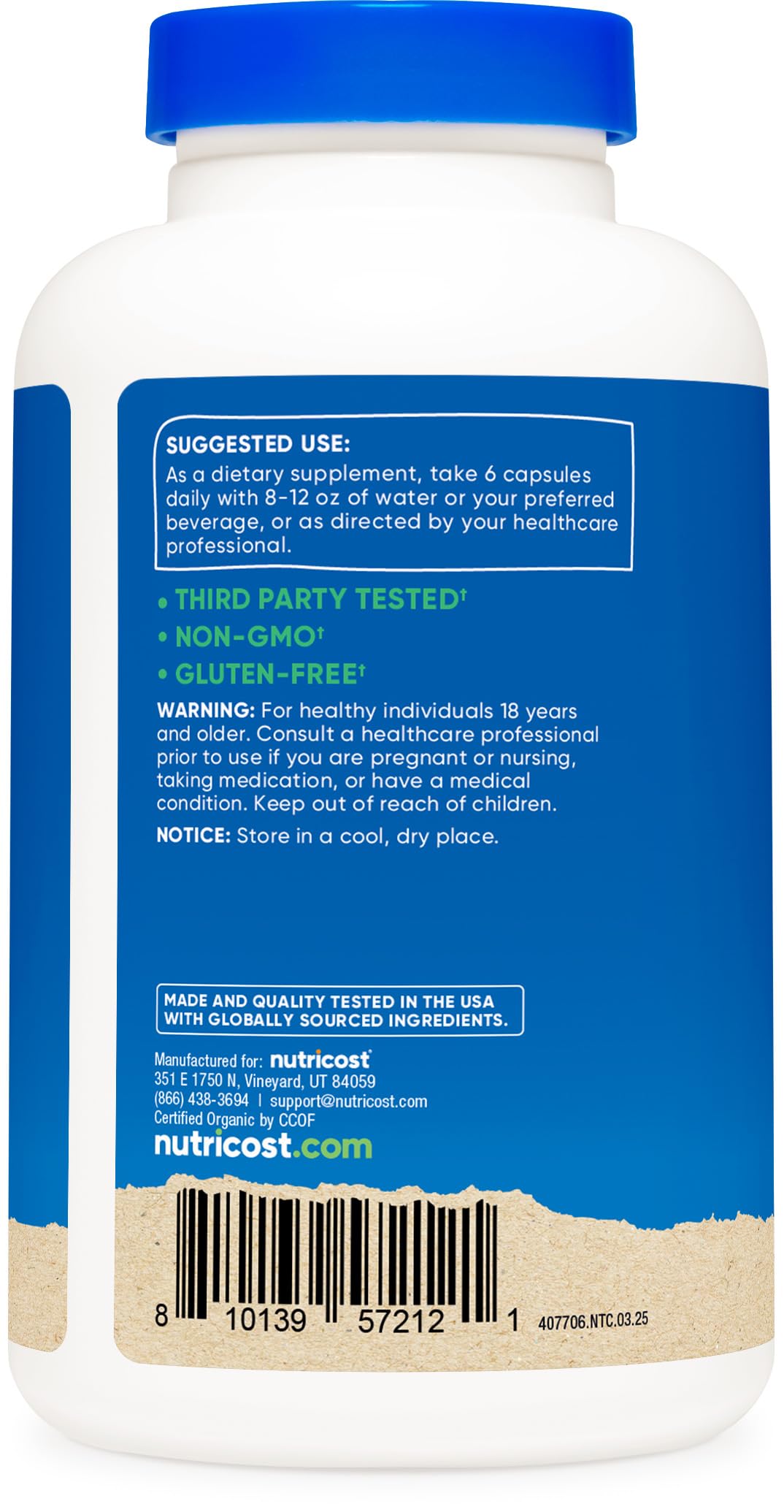 Nutricost Spirulina 3,000mg, 180 Capsules for 30 Servings - CCOF Certified Made with Organic Spirulina, Gluten Free, Vegetarian