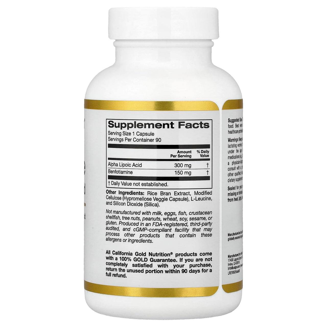California Gold Nutrition, Benfotiamine + Alpha Lipoic Acid and L-Leucine, 90 Veggie Capsules